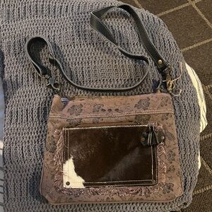 Floral Patterned Brown and Black Women's Bag